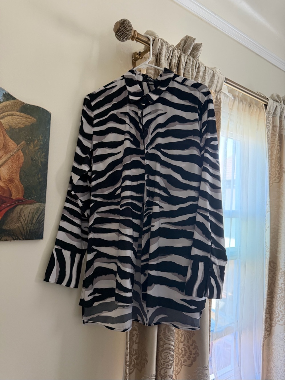 Express Black and White Zebra Print Button-Down Shirt